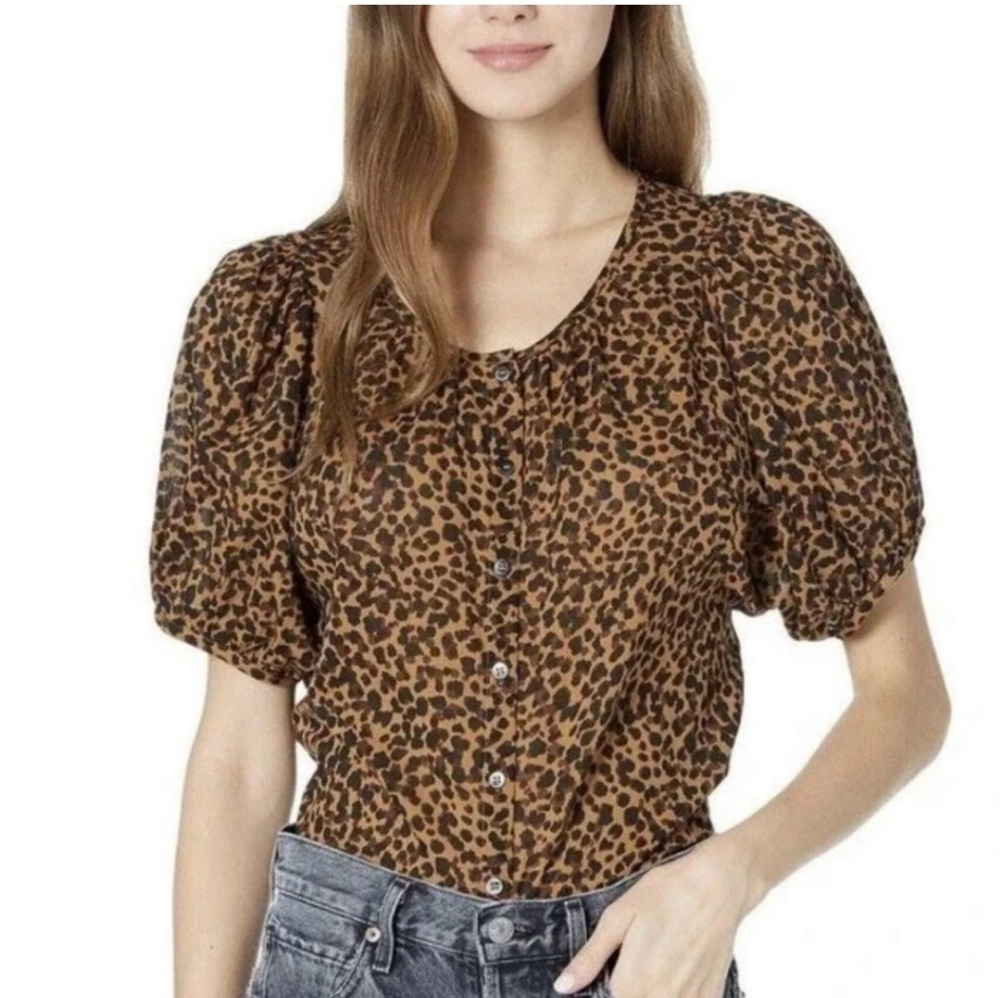 Madewell Leopard Print Balloon Sleeve Button Up Blouse, medium